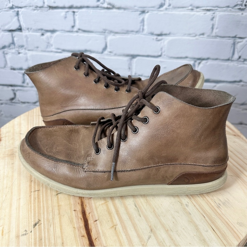 OluKai Men's Nalukai Chukka Ankle Boots Leather Sz US M9 EUR 42 Brown Lace Up